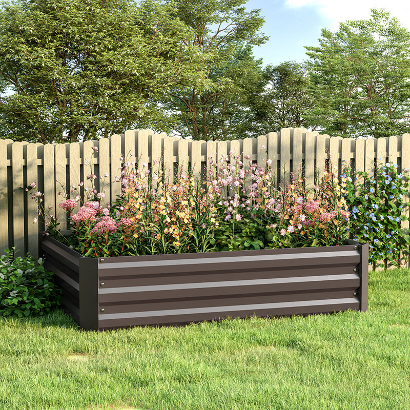 Brunswick Metal Planter Box, Brown, 30cm H x 120cm W x 90cm D