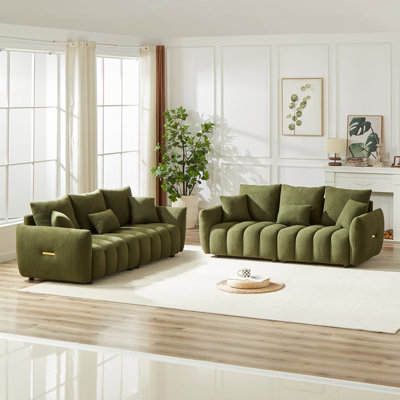 Canapé moderne à 3 places + 3 places, canapé en peluche, structure en bois, 6 coussins, mobilier d'appartement