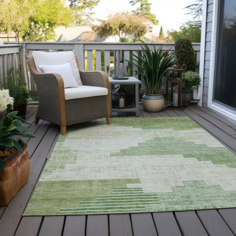 Tapis de sauge Xhevrie intérieur / extérieur lavable à la machine, Rectangle 10 pi x 14 pi