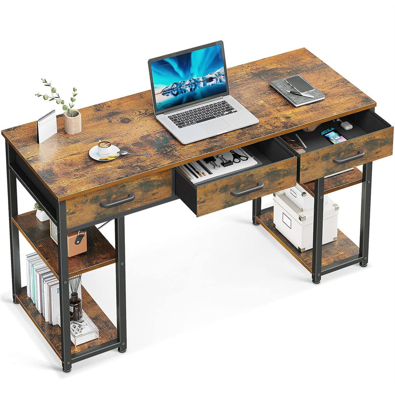Divo Metal Base Computer Desk, Brown/Black