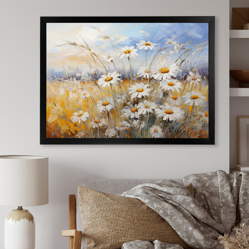«Daisies Country Charm», impression d'art mural, Cadre simple noir, H 34 po x l 44 po x P 1,5 po