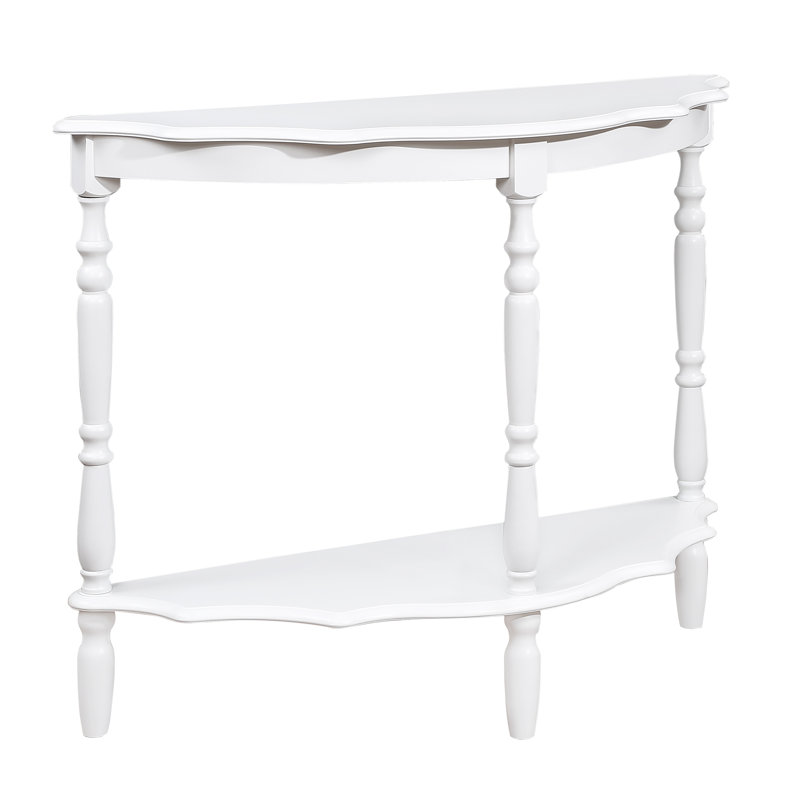 Retro Circular Curved Half-Moon Console Table with Cloud Design Top and Open Shelf Solid Wood Frame and Legs, Milk White