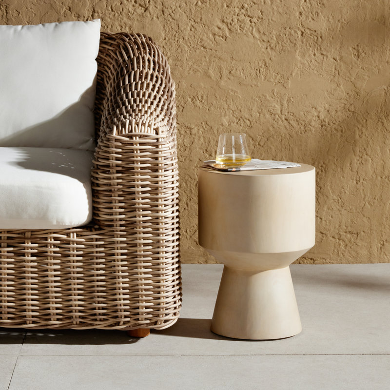 Jovie Outdoor Round Teak Side Table, Ivory Teak