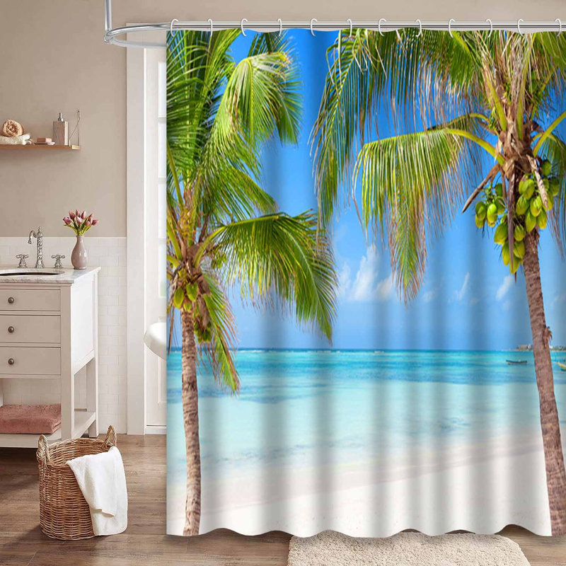 Eaux transparentes avec 12 crochets Tropical Beach, L 72 po x l 84 po