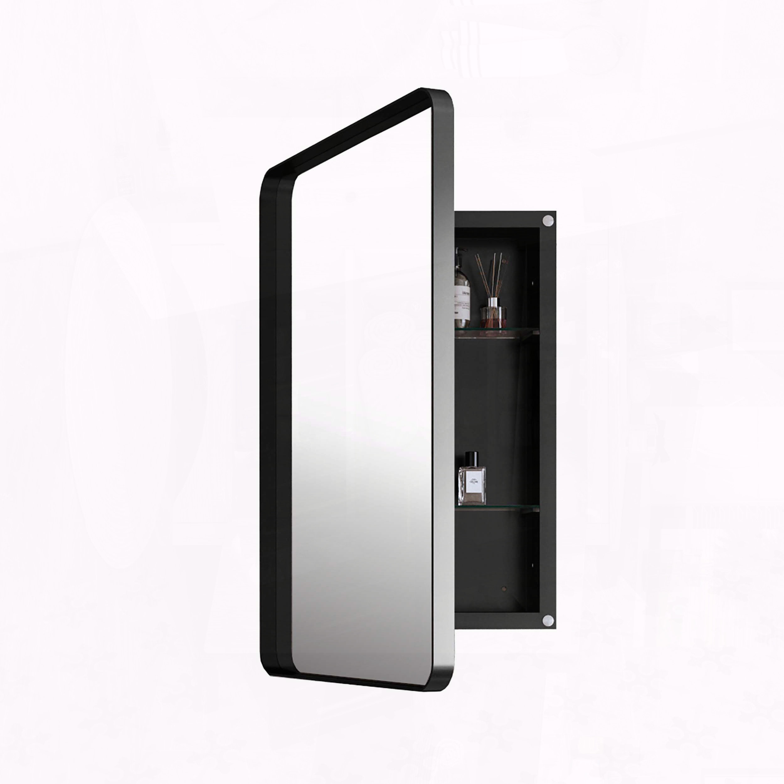 Latitude Run® 20x30 Inch Recessed Black Metal Framed Medicine Cabinet ...