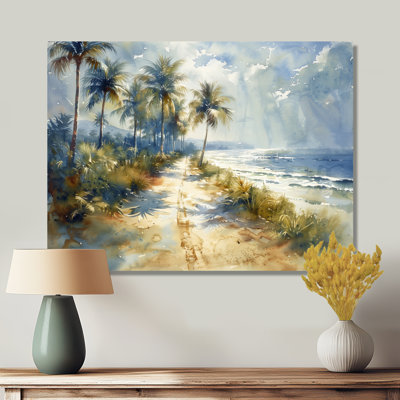 Blue green  Palm Trees Coastal Breeze VI - Palm Trees Wall Art Palm Canvas Print