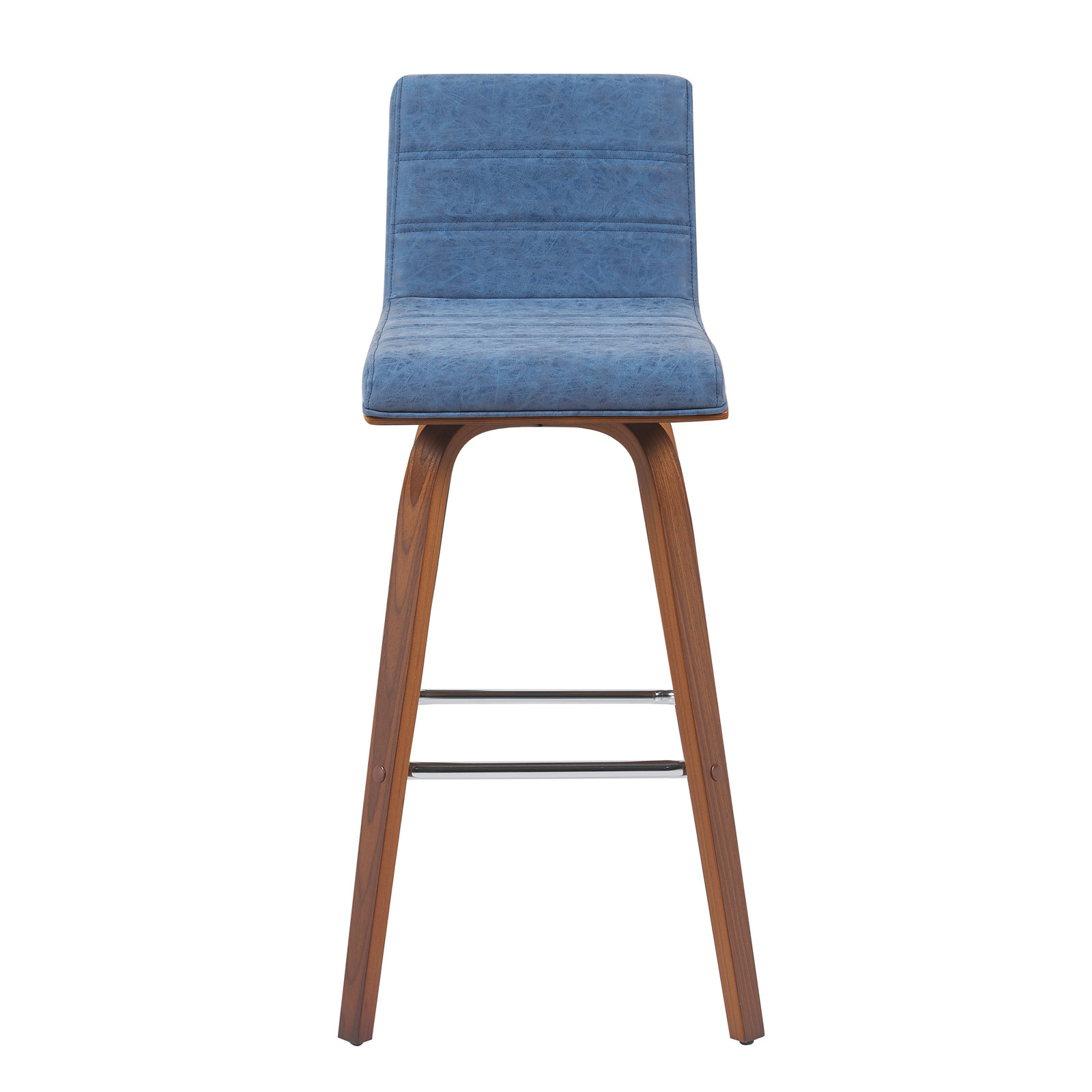 Biance Swivel Bar Stool, Bar Stool (30" Seat Height), Walnut, Vintage Blue Performance Faux Leather