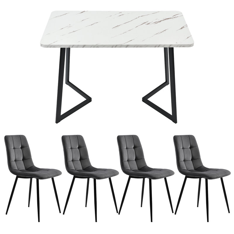 Tarik 4 - Person Dining Set, Grey, Black
