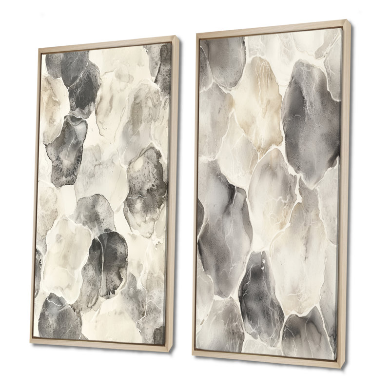 «Gray Gray Circles Scenery I - Abstract Shapes», ensemble de 2 pièces d'art mural, H 32 po x l 32 po, Érable