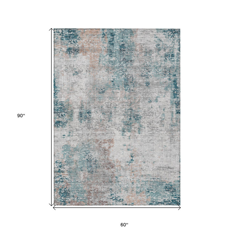 Tapis d'extérieur lavable abstrait bleu sarcelle 5 pi x 8 pi bleu sarcelle et cuivre