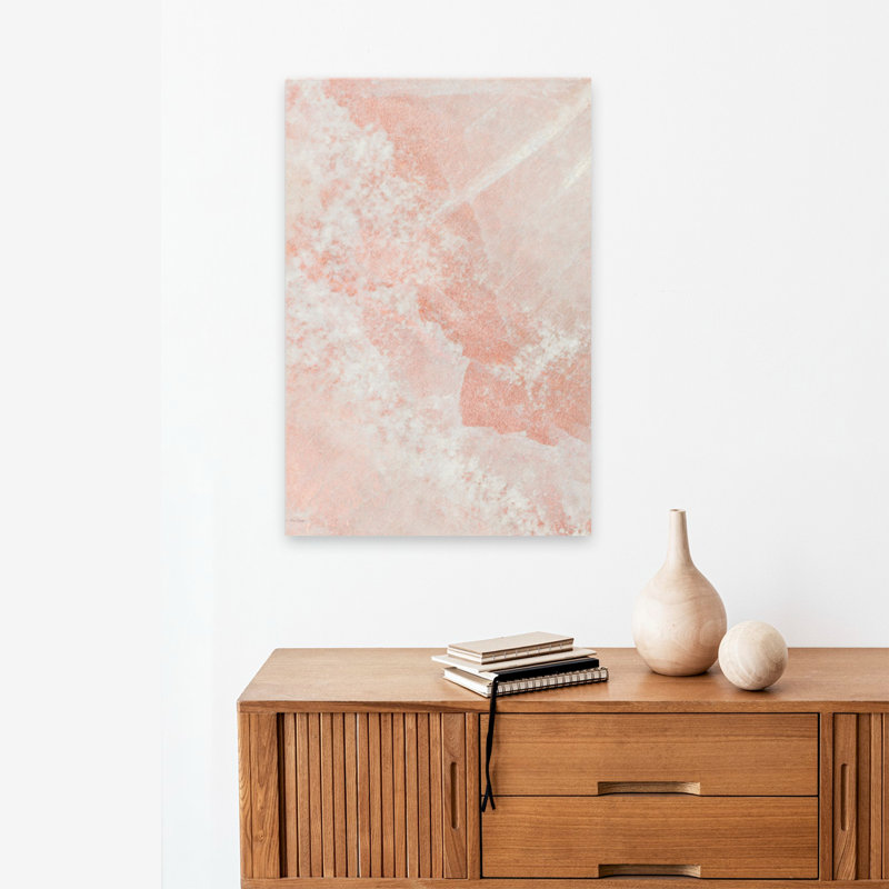 «Fractured Horizons», art abstrait texturé rose et blanc, H 24 po x l 16 po