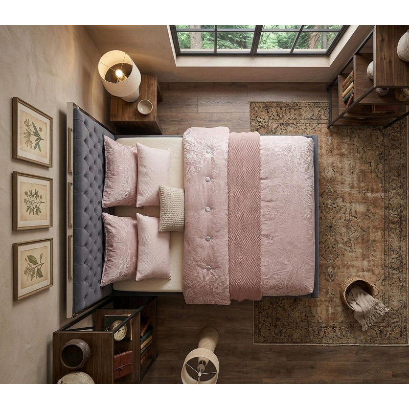Kate Velvet Grey Platform Bed Queen, Gray, Queen