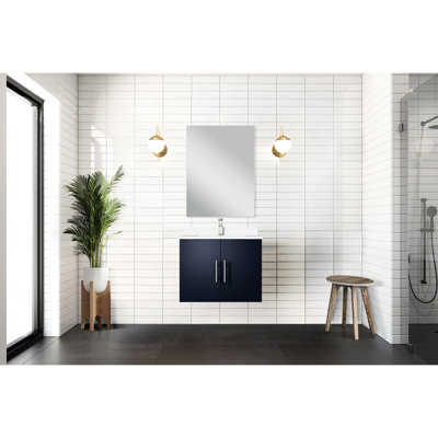 24"W X 22"D Navy Blue Bathroom Vanity - Cultured Marble Countertop, 18" Mirror Soft Close, Spacious Drawer, And Stain- Bath 24 In. W 22 D Countertop & , Storage With Stain Resistance