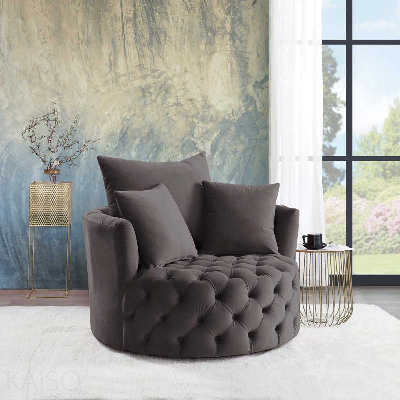 Fauteuil d'appoint rembourré en velours avec fonction pivotante, Grey