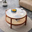 Table basse ronde moderne avec base en bois massif, plateau en verre artisanal et table à deux étages Pe