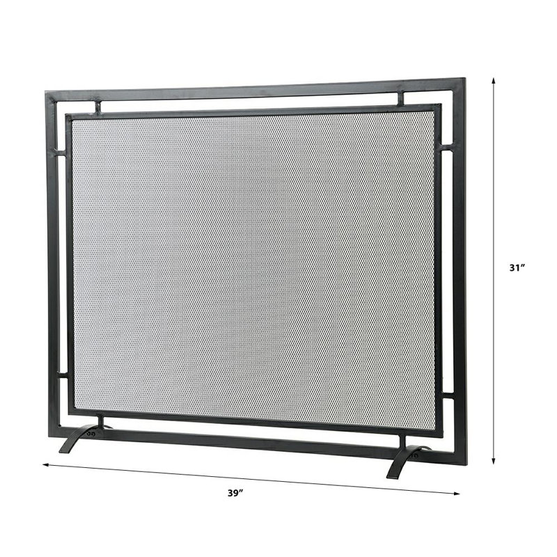Gatsby Mesh Fireplace Screen - Single Panel, Steel Frame, Black