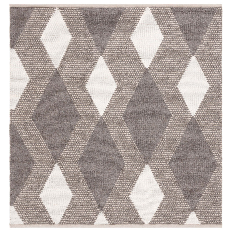 Charvik Geometric Handmade Area Rug in Ivory/Beige, Square 6'