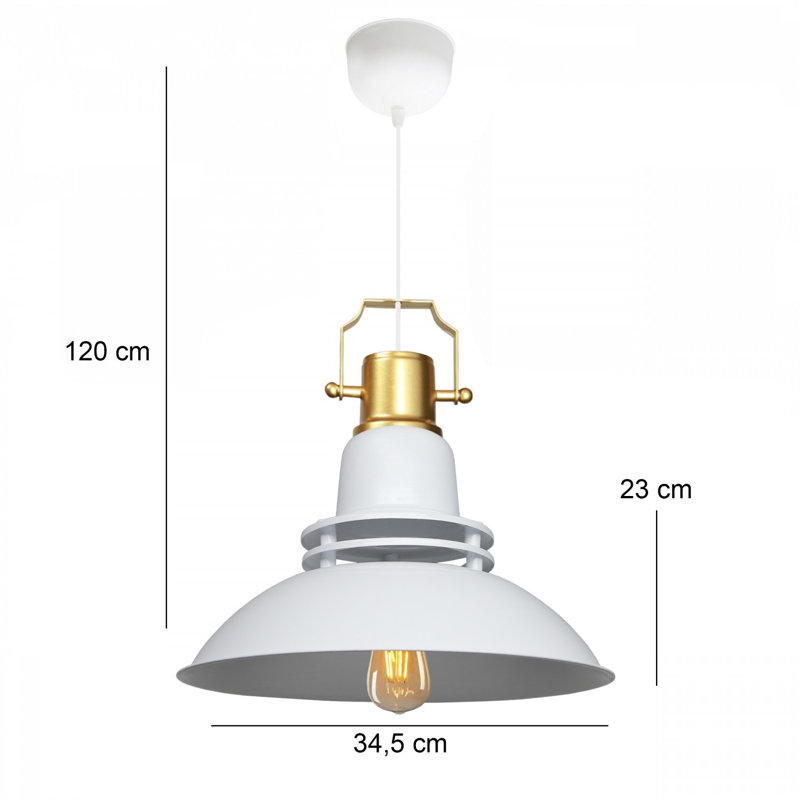 Lustre élégant en métal, finition blanche, 13,6 po de diamètre x 9,1 po de hauteur | Fabrication 100% métal | Hauteur totale: 47,2 po | Douille E27, 40 W maximum | Parfait pour la salle à manger et les espaces de vie, design élégant et moderne