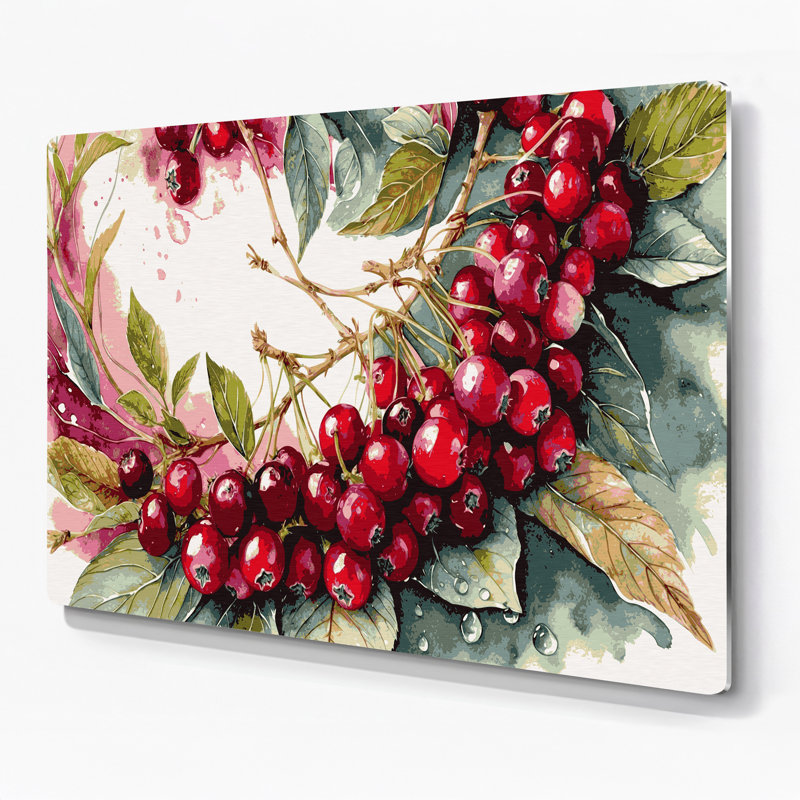 Fruit, canneberge, art mural en métal beige, H 11 po x l 14 po