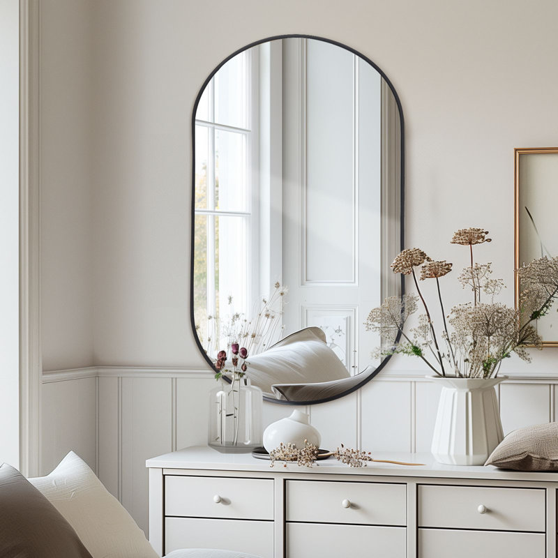 Oval Mirror, Black, 90cm H x 60cm W