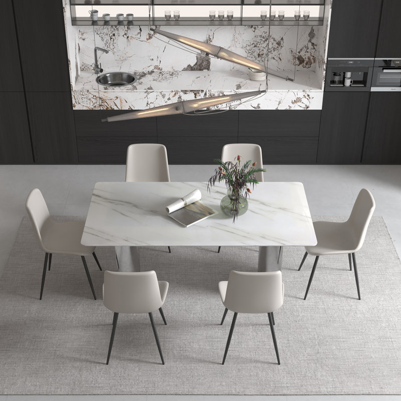 Selman 6 - Person Glass Top Four Leg Dining Set, Cream