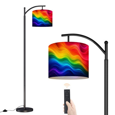 Dimmable LED Arc Standing Floor Lamp Vibrant Rainbow Waves Abstract Design Gradient Colors, Height Adjustable Lamp Shade with Remote Controller, for Living Room Bedroom Office