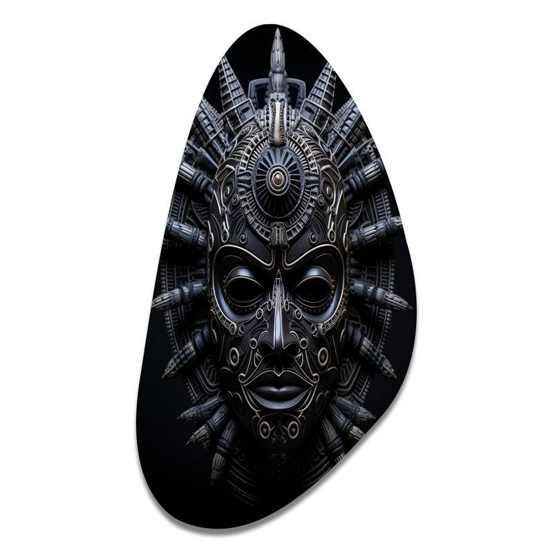 «African Mask Tribe IV», art mural en métal asymétrique africain, H 39 po x l 21 po