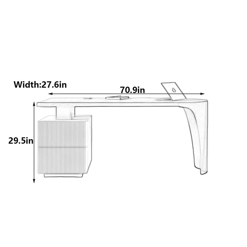 Bureau moderne en porcelaine, H 29,5 po x l 70,9 po x P 27,6 po