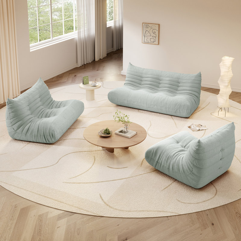 Clinchport Boneless Lazy Sofa, Bean Bag Chair, 3 Seat Sofa Compression Floor Sofa For Living Room, Bedroom, Light Green
