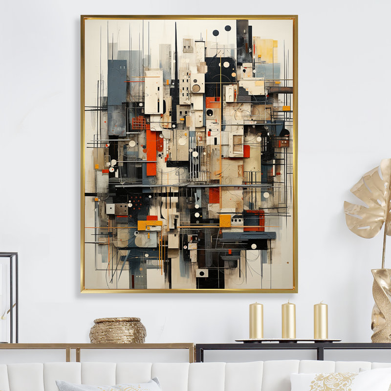«Abstract Cityscape Harlem Renaissance I - City Buildings», reproduction d'art sur toile encadrée, Cadre flottant doré