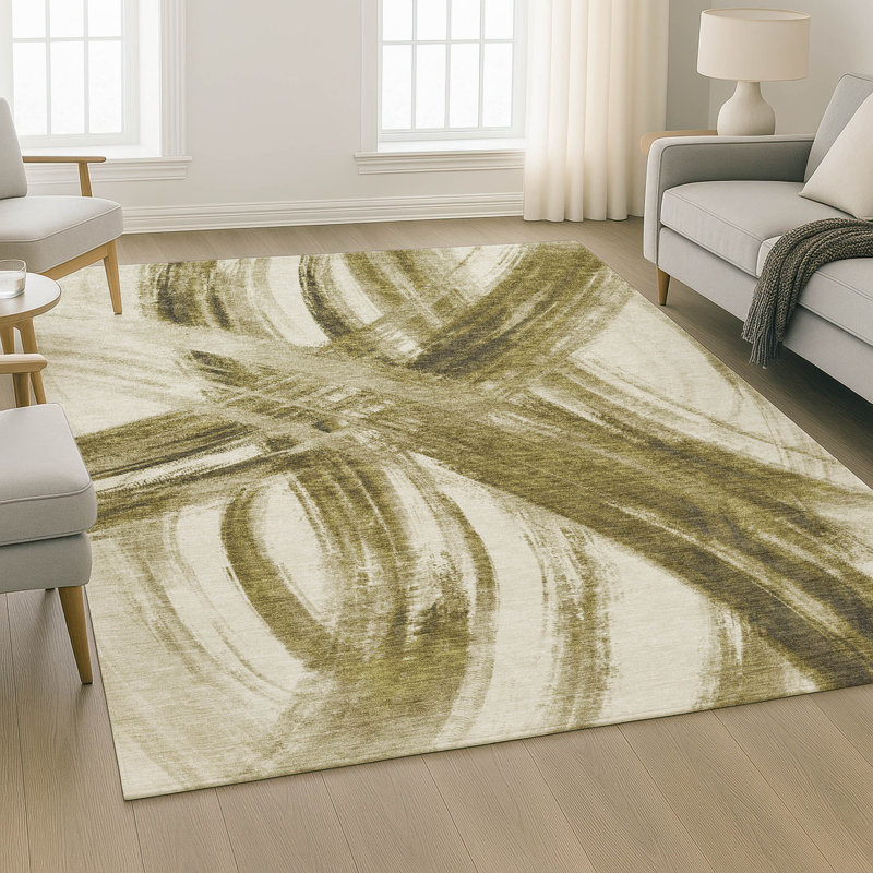 Premium Machine Washable Mayfield AMF2421 Abstract Rug, 8' x 10', Khaki