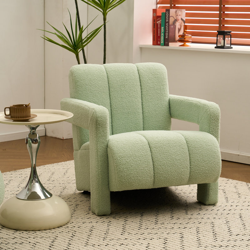 Upholstered Teddy Tufted Armchair, Sage Boucle