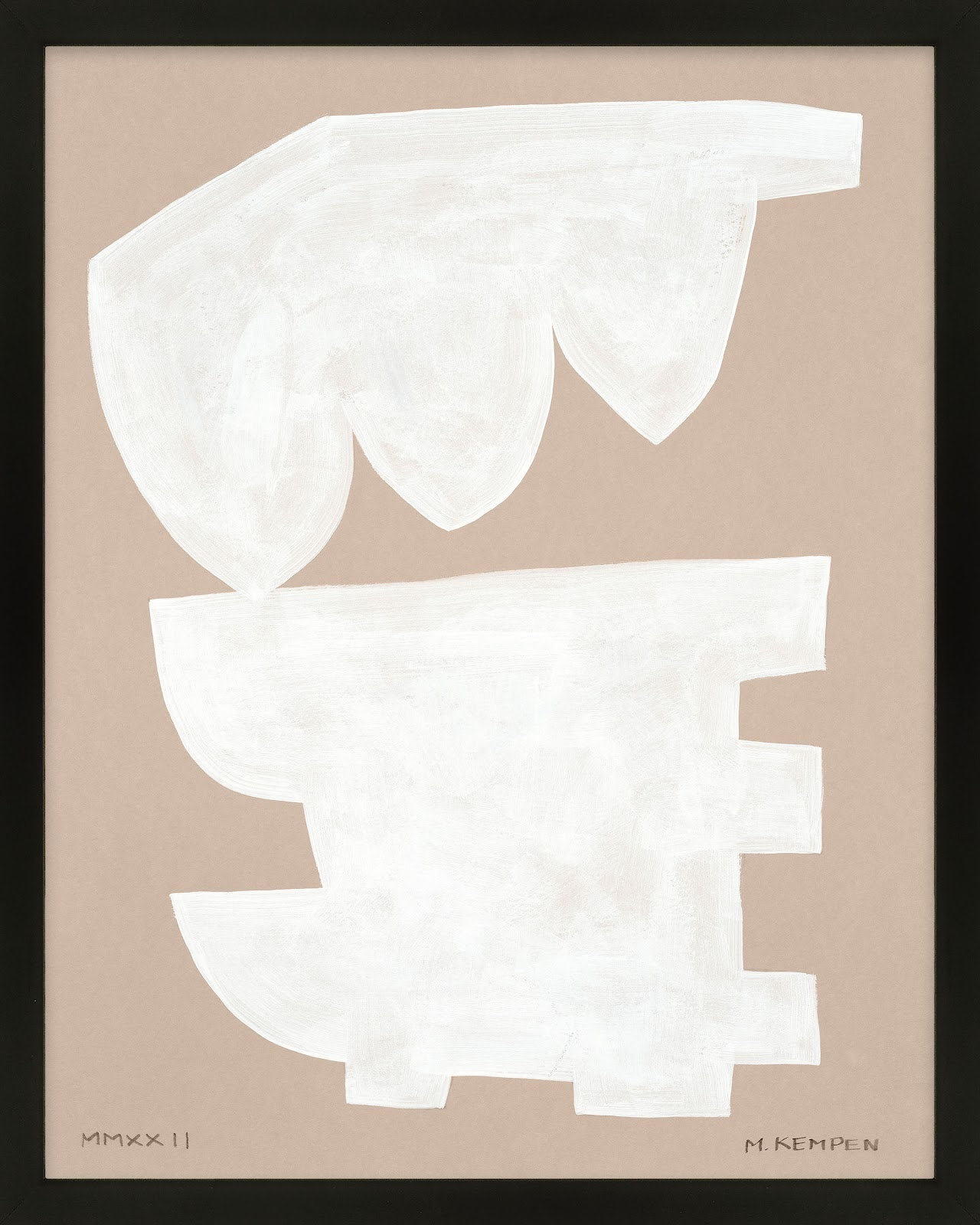Gallman "Modules in White 1" Painting, Black Framed, 20" W x 25" H