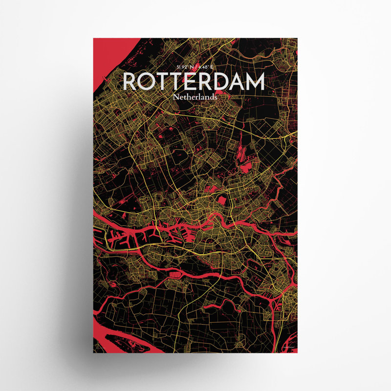 Rotterdam City Map In Contrast - No Frame Print, 17cm H x 11cm W x 0.05cm D