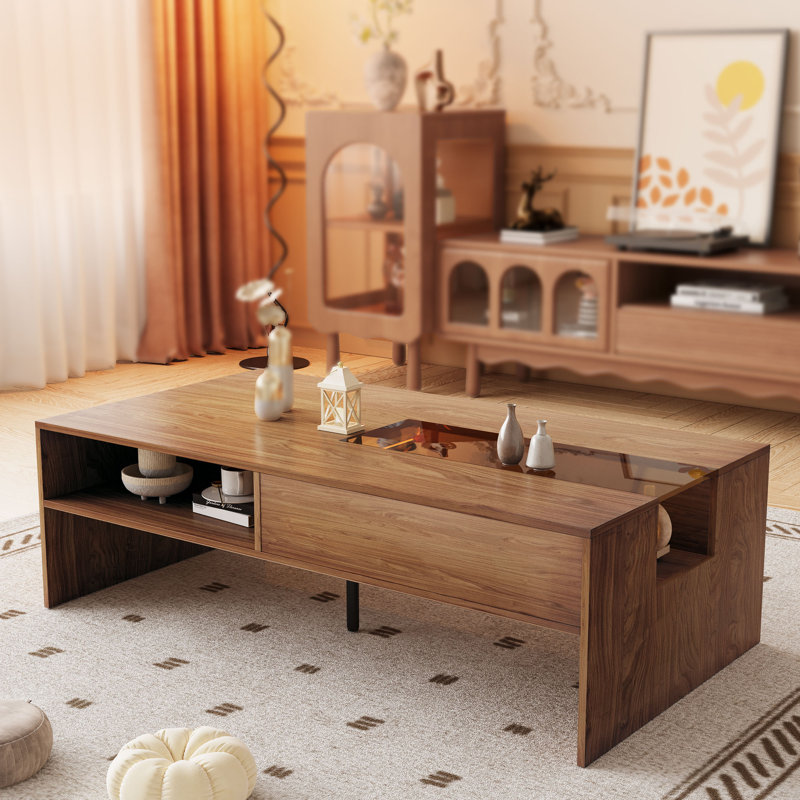 51,1 pouces Table basse de style Mid-Century moderne avec lumières DEL, portes rabattables