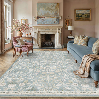 Tapis floral lavable en machine avec envers antidérapant Guston