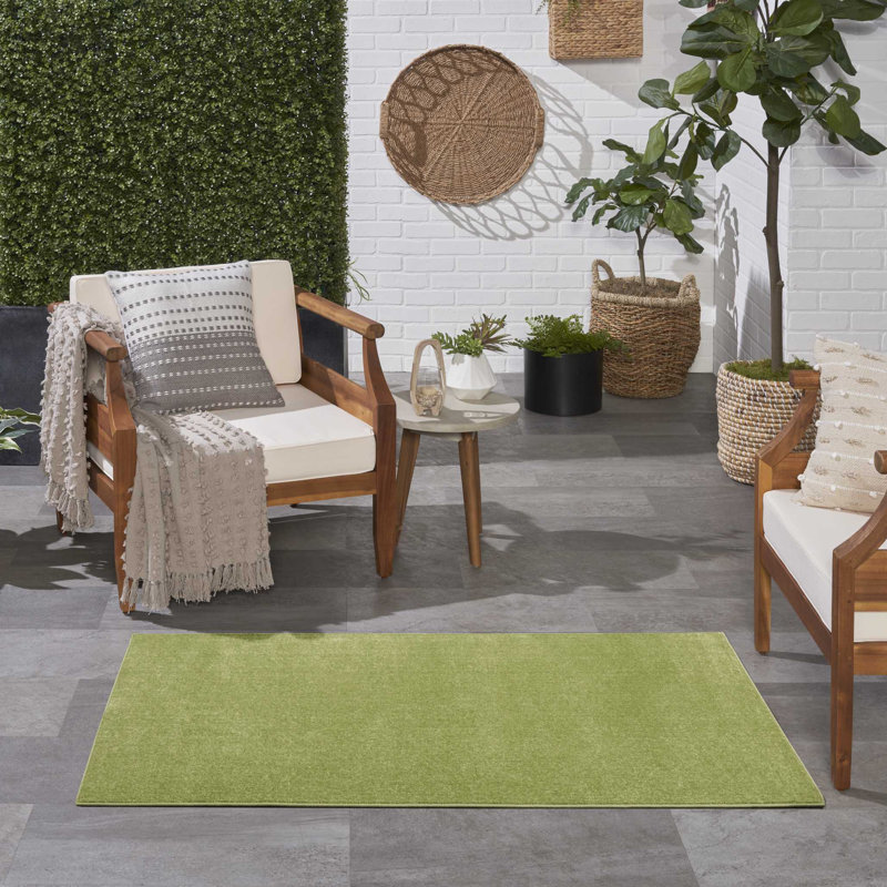Mullican Sandy Solid Green Easy Care Indoor/Outdoor Area Rug, Rectangle 3' x 5'