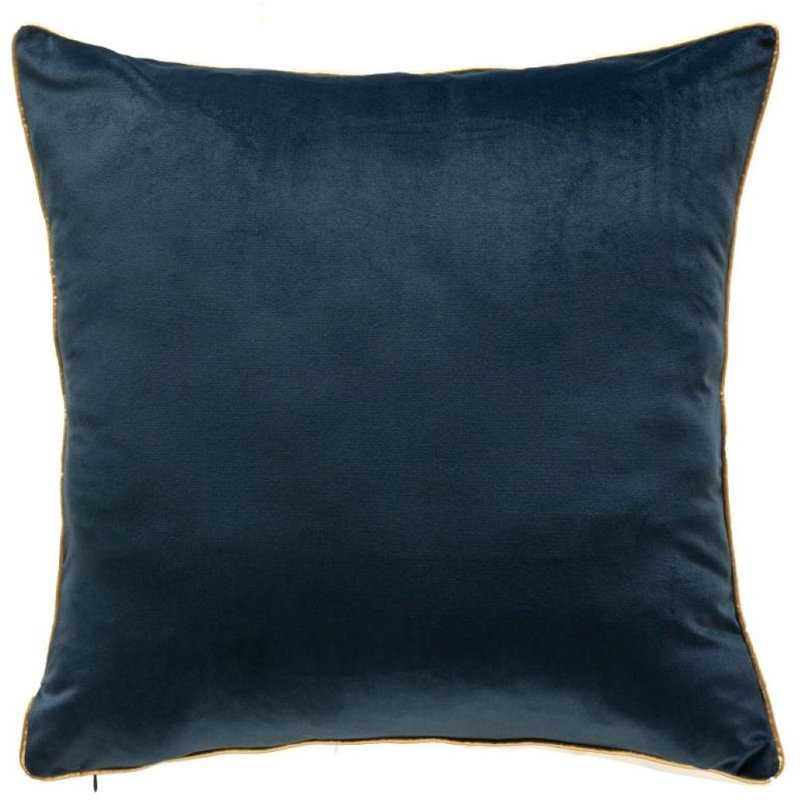 Noah Velvet Square Pillow Cover & Insert, Blue/Gold