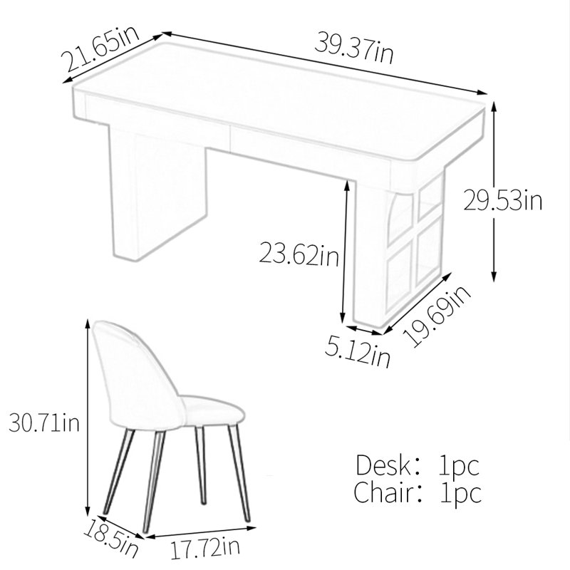 Bureau en pierre frittée de qualité supérieure, H 29,53 po x l 39,37 po x P 21,65 po