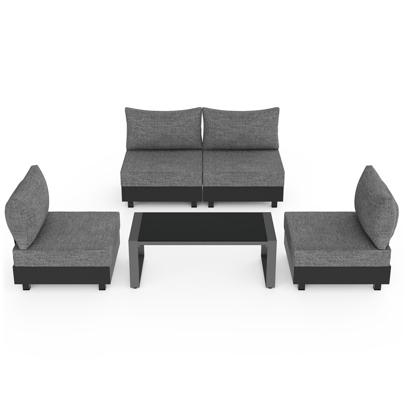 Ensemble modulaire de patio extérieur 5 pièces, ensemble de mobilier de patio tout en aluminium avec coussins épais de 6 po, ensembles de conversation de patio résistant aux intempéries pour la cour, la terrasse et le jardin