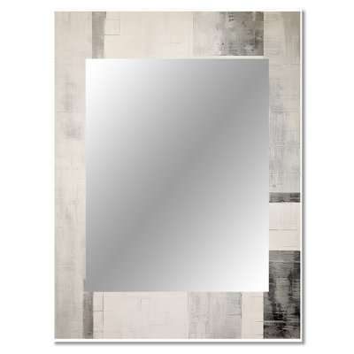 Grey White Platinum Parallels I - Abstract Shapes Large Wall Mirror, Modern Decorative Mirror, Printed Metal Art