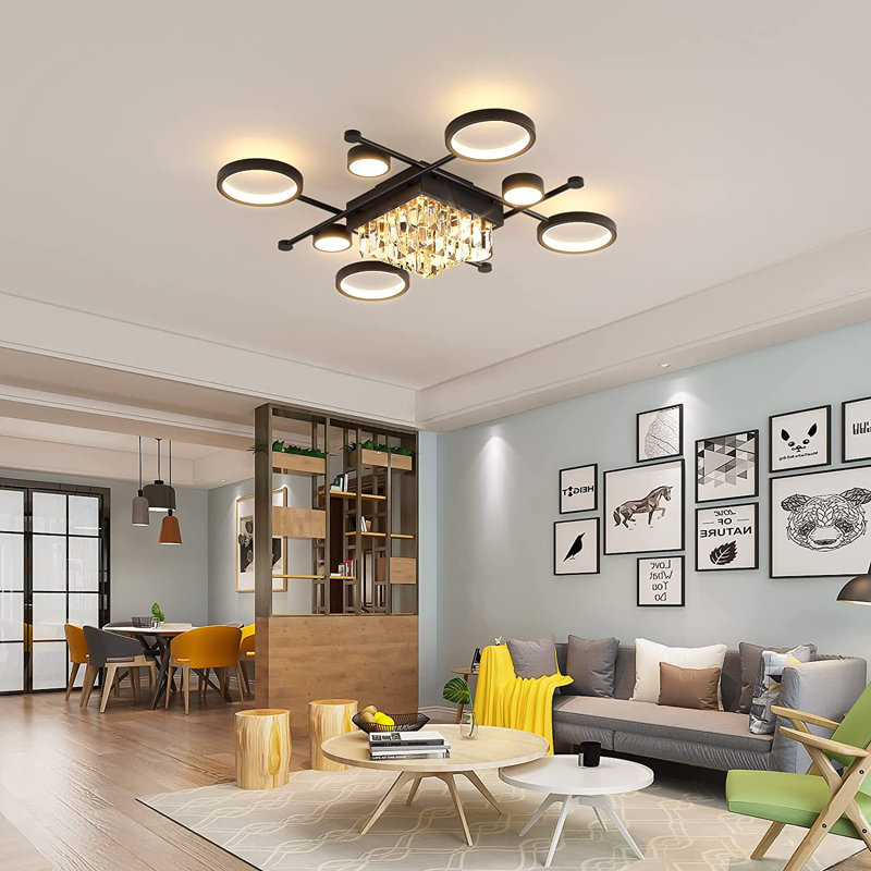 8-Light Acrylic LED Flush Mount with Crystal,Modern Dimmable Ring Ceiling Light for Living Room