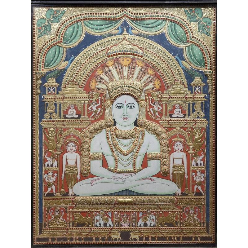 Jain Tirthankara Parshvanatha, peinture en or 24 carats | Œuvre de capuchon de serpent traditionnel indien | Décoration murale spirituelle