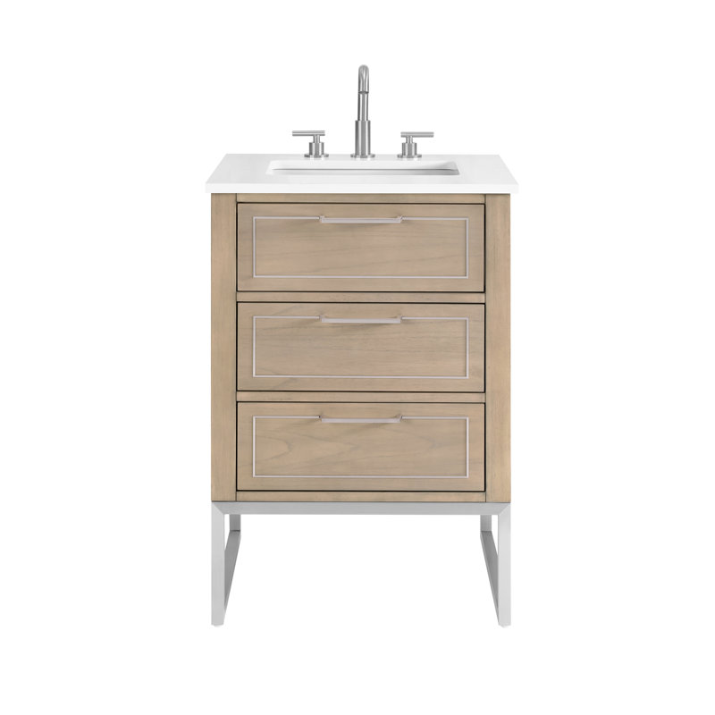 Markham 24'' W Single Vanity, Brushed Nickel, Cashmere Gray, White Quartz
