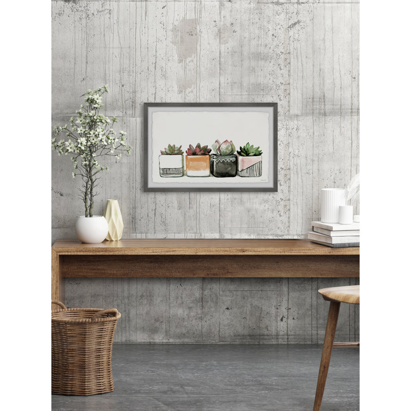 Square Succulent Pots - Single Picture Frame Painting, 61 cm H x 91 cm W
