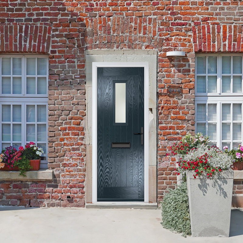 Crystal GRP Front door Sunningdale Slate Grey 920mm x 2090mm Open in Left hand Stipolytte Glass, Anthracite Grey, Left