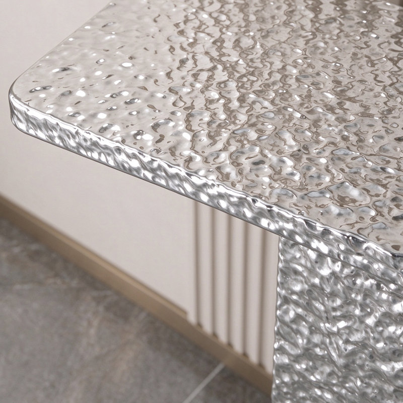 Modern Stainless Steel Water Ripple Console Table, 34.65" H x 39.37" W x 15.75" D