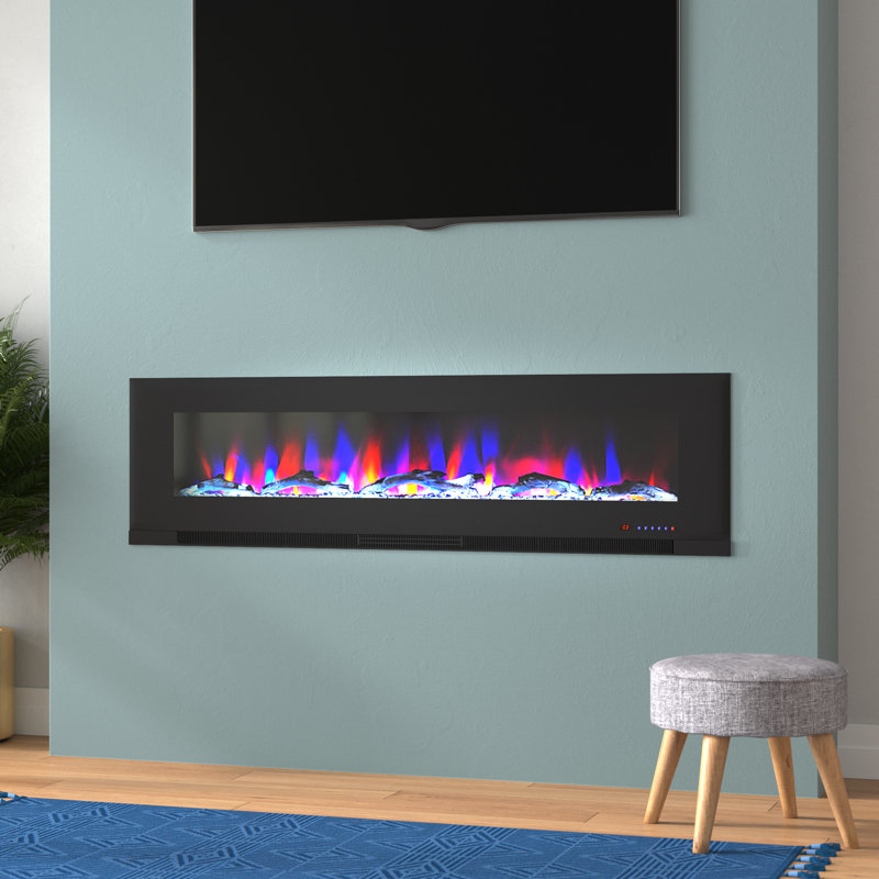 78-Inch White Wall-Mounted Electric Fireplace with Multi-Color Flames and Driftwood Logs
