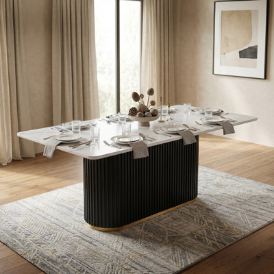 Novato Pedestal Dining Table With Plinth Reeded Metal Drum Base