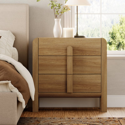Adora Modern Wood Nightstand With 3 Drawers ,31.5" Large Mid-Century End Table,Curved Bedside Table Storage Cabinet For Bedroom, Living Room,Entryway